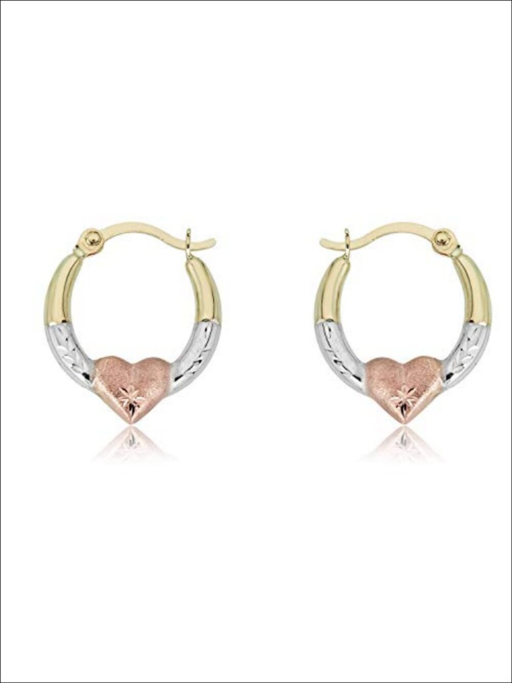 10K Gold Heart Hoop Earrings Creole Click-Top Hypoallergenic 16mm